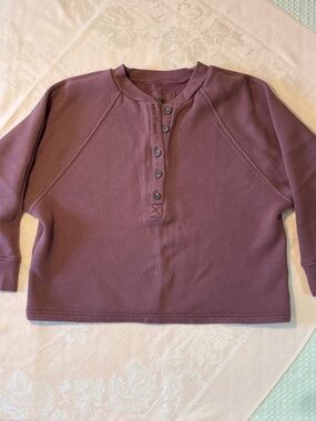 Madewell Oversized Cropped Henley Sweatshirt Small